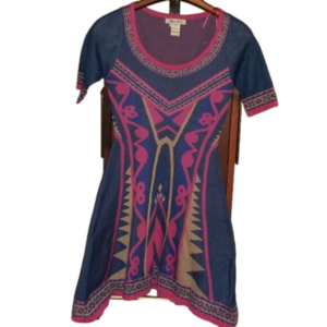 Flying Tomato Womens Knit Style Dress Aztec Design Size Small In Blue Red Beige